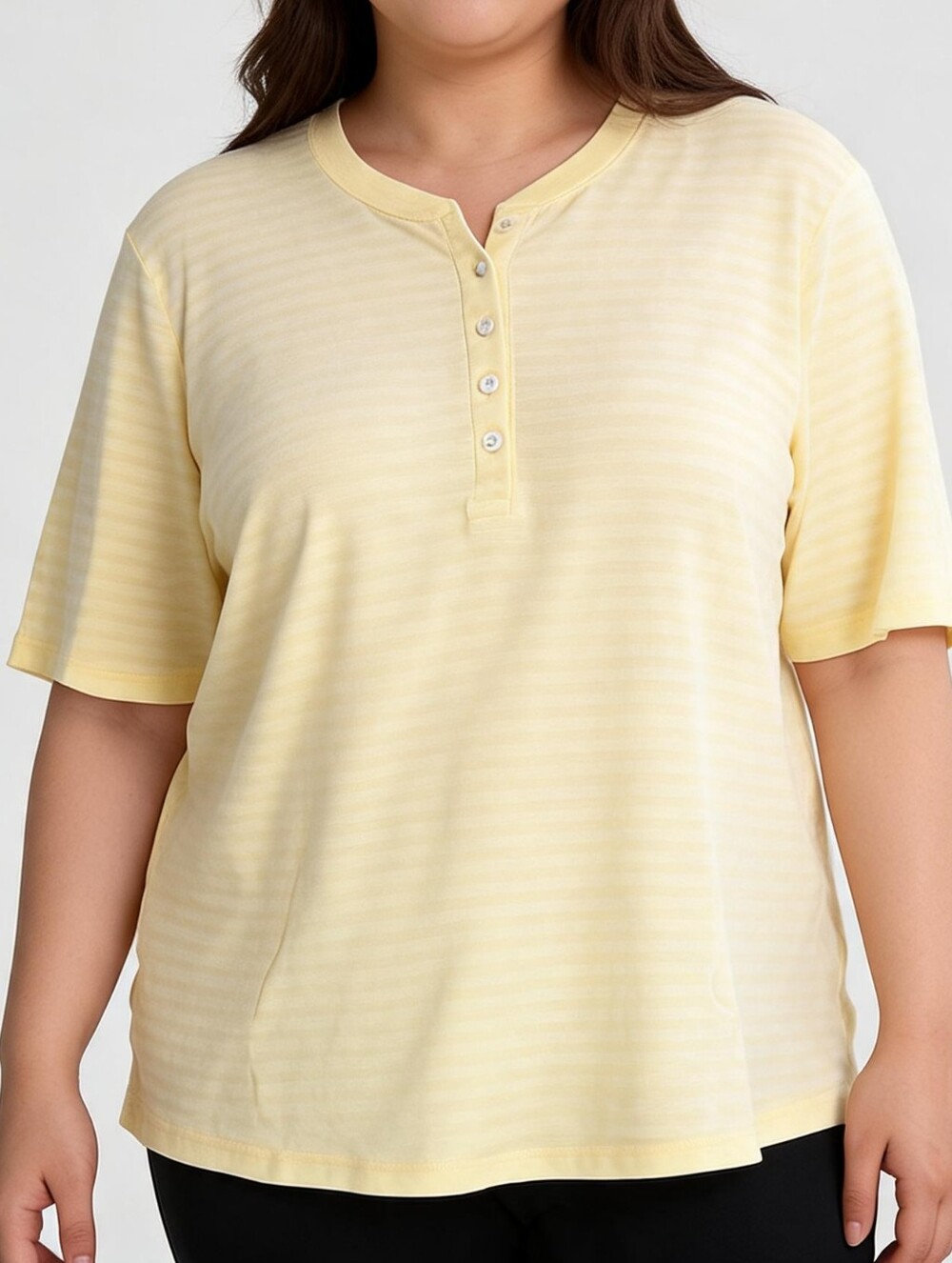 Soft Yellow Short-Sleeve Henley Tee - Free Assembly Size XXL Striped Cotton Tee